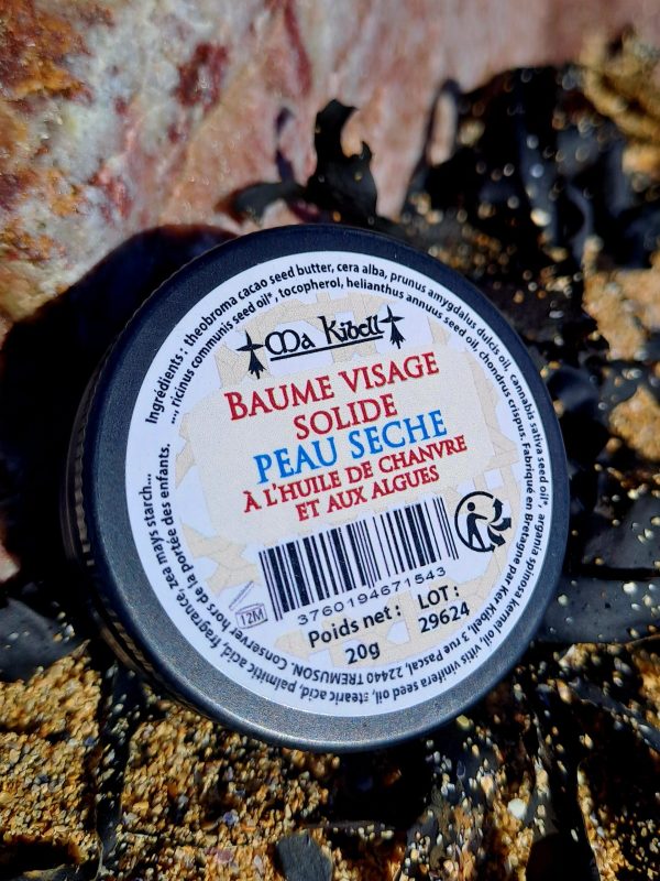 Baume visage solide peau sèche chanvre algues bretonnes