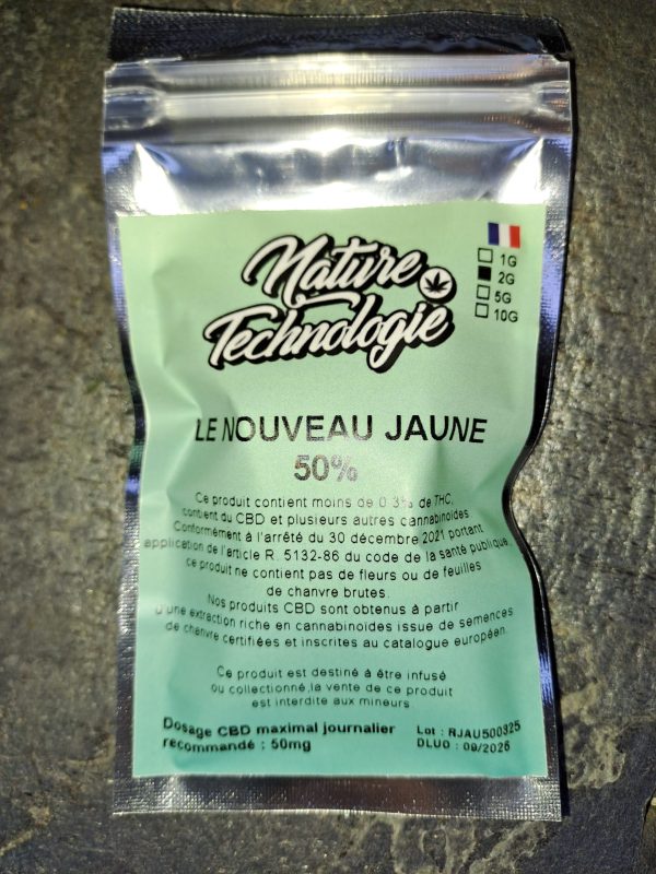 résine CBD jaune 50% pressée à froid – pollen skunk – hash légal France